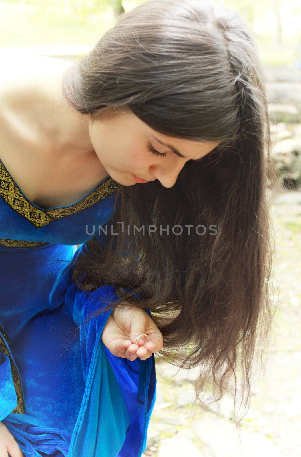 beautiful elf princess in blue dress found ring