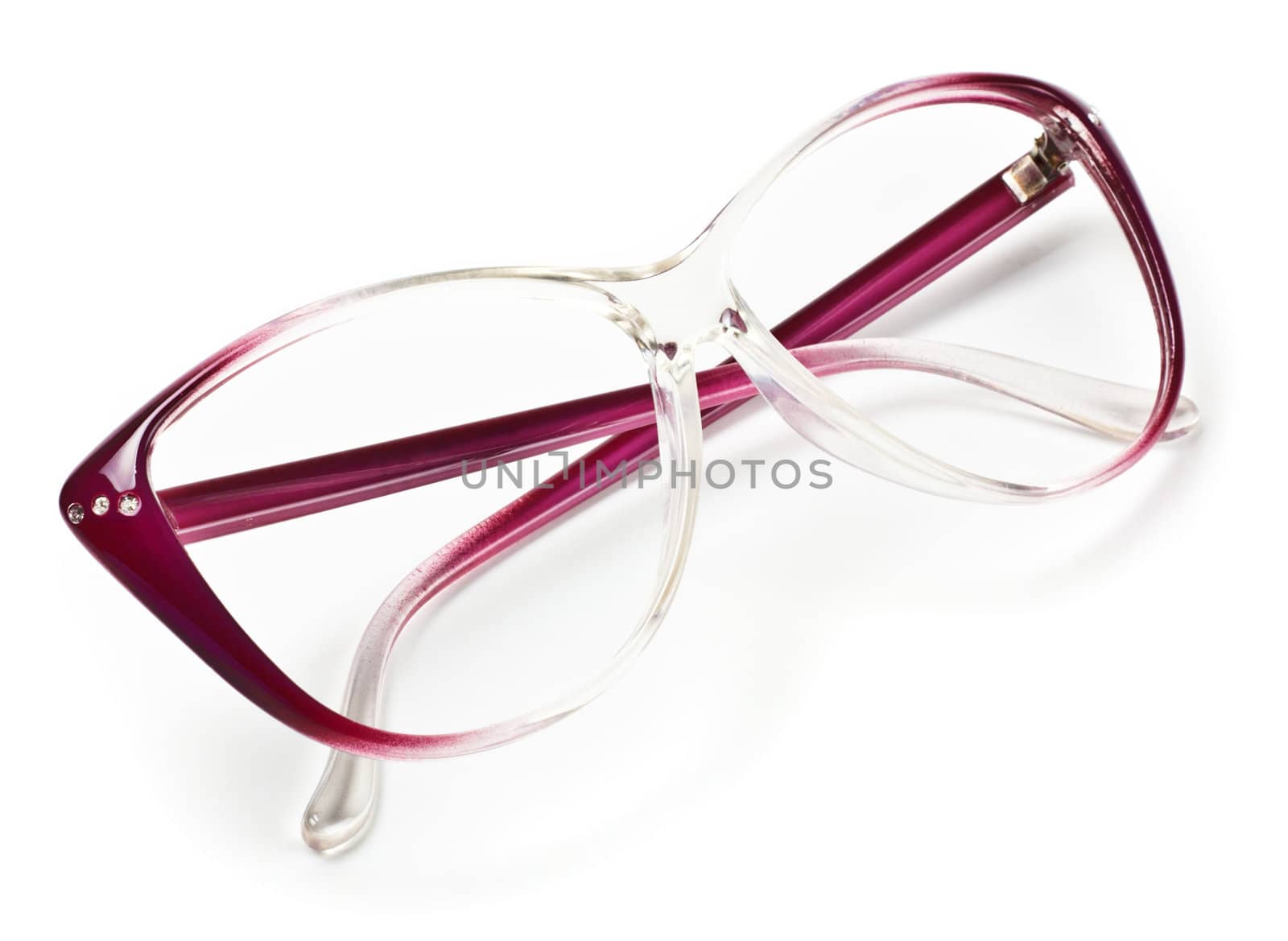 purple laying eyeglasses isolated on white background