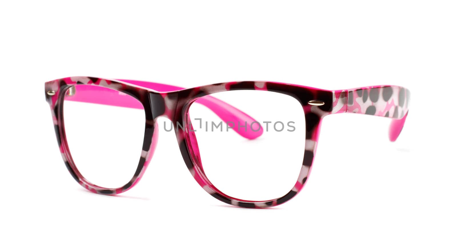 funny pink eyeglasses isolated on white background