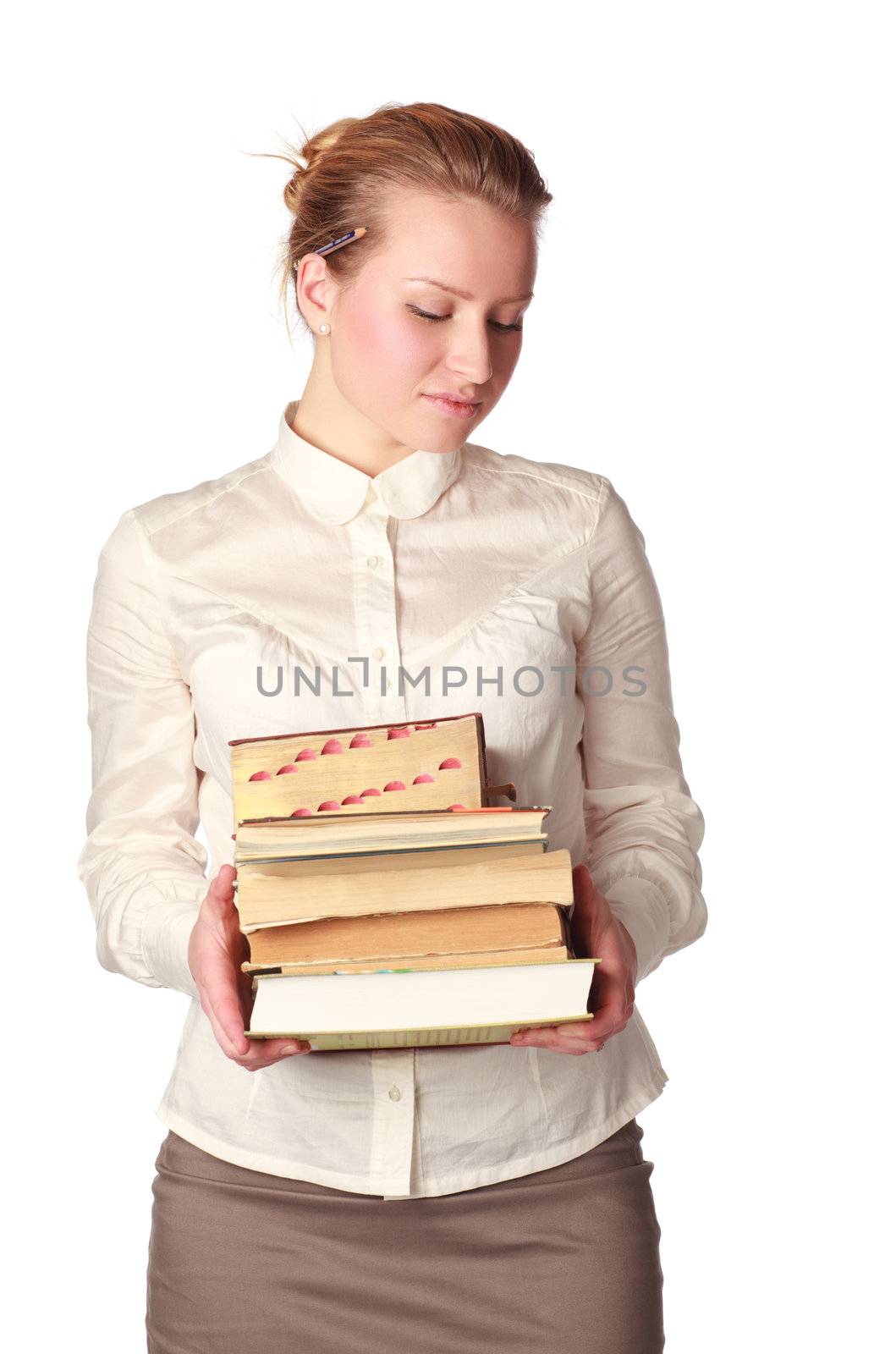 shy teacher with books by petr_malyshev
