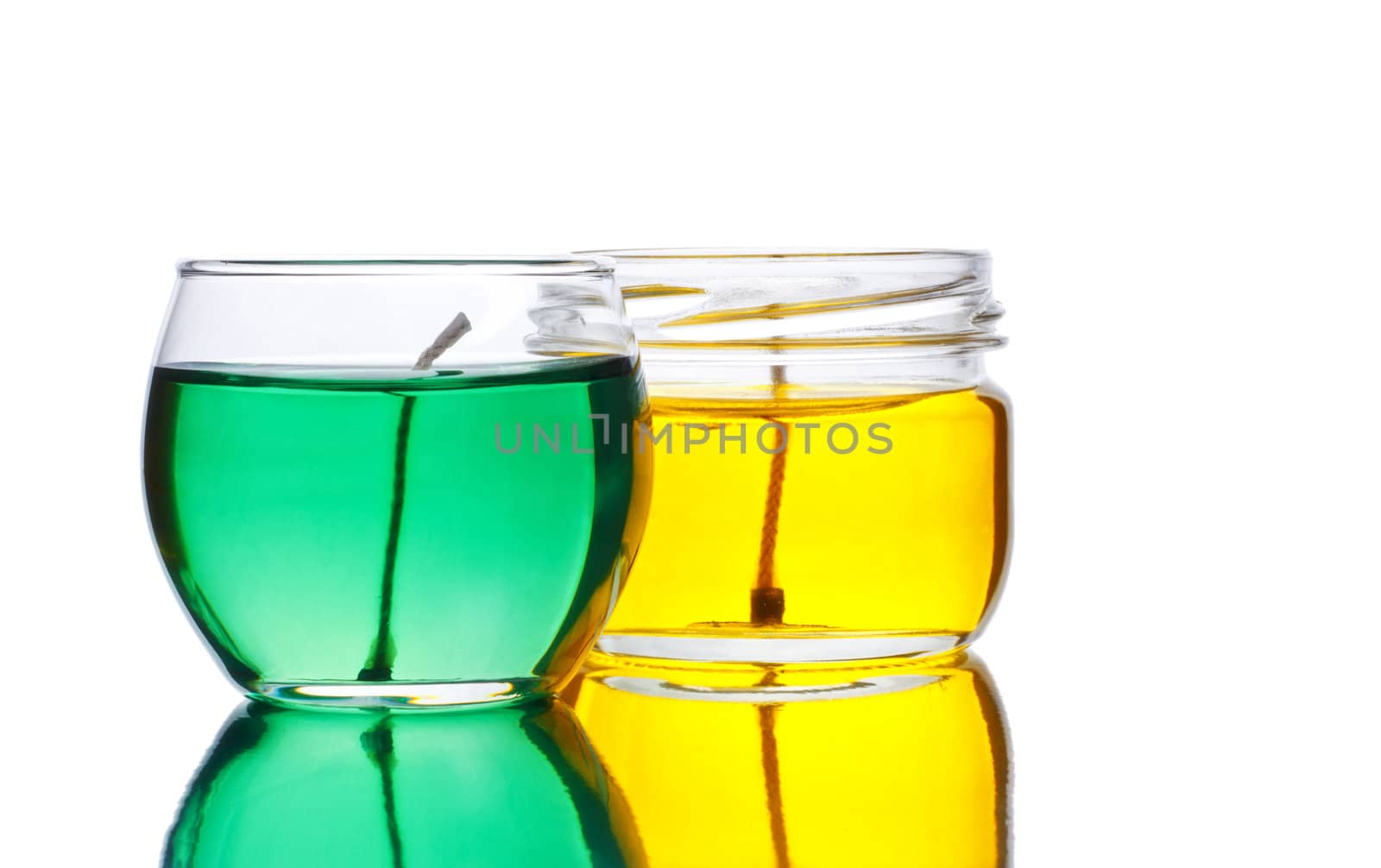 green and yellow gel candles isolated on white