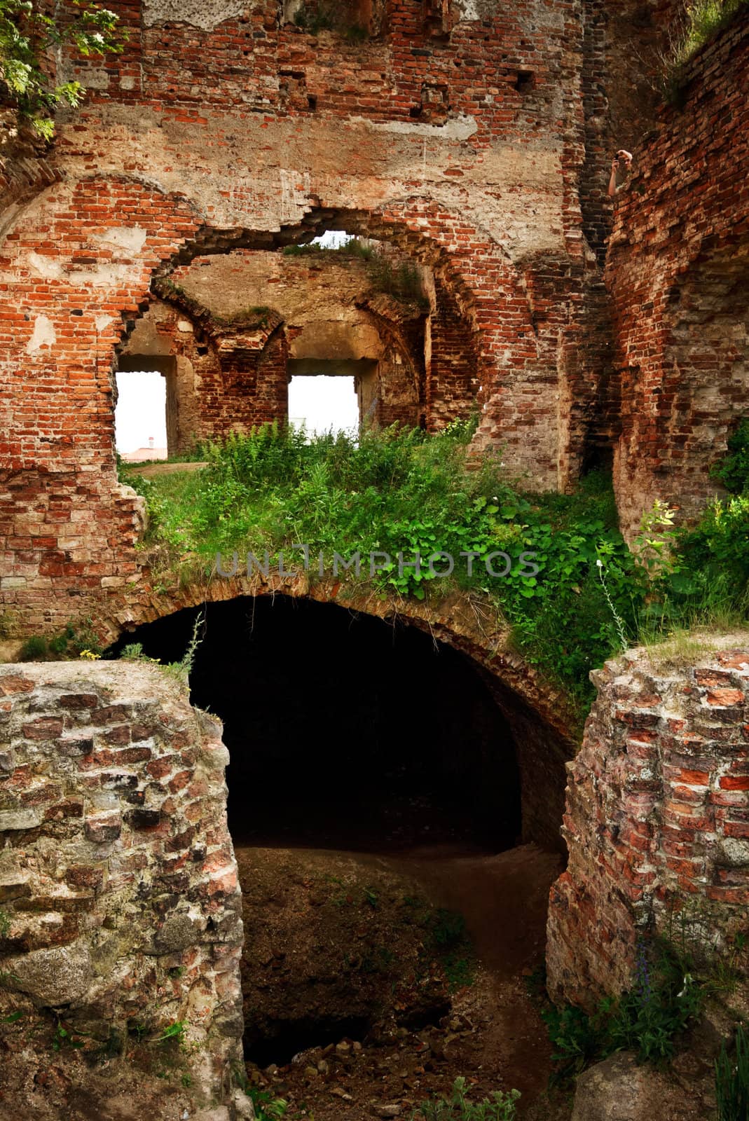 inside of old castle, ruins at day