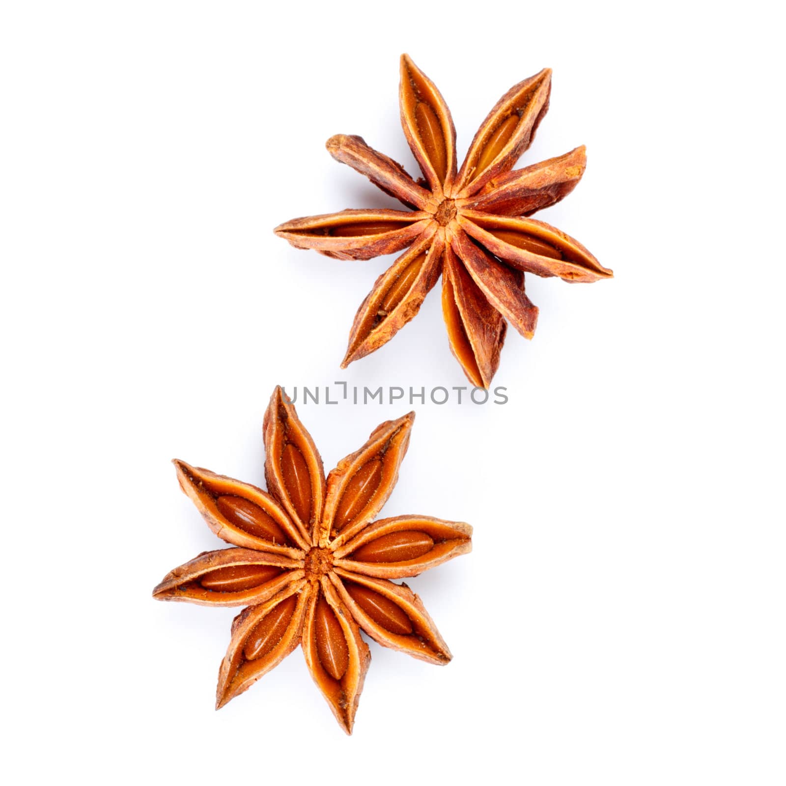 two star anise isolated on white background