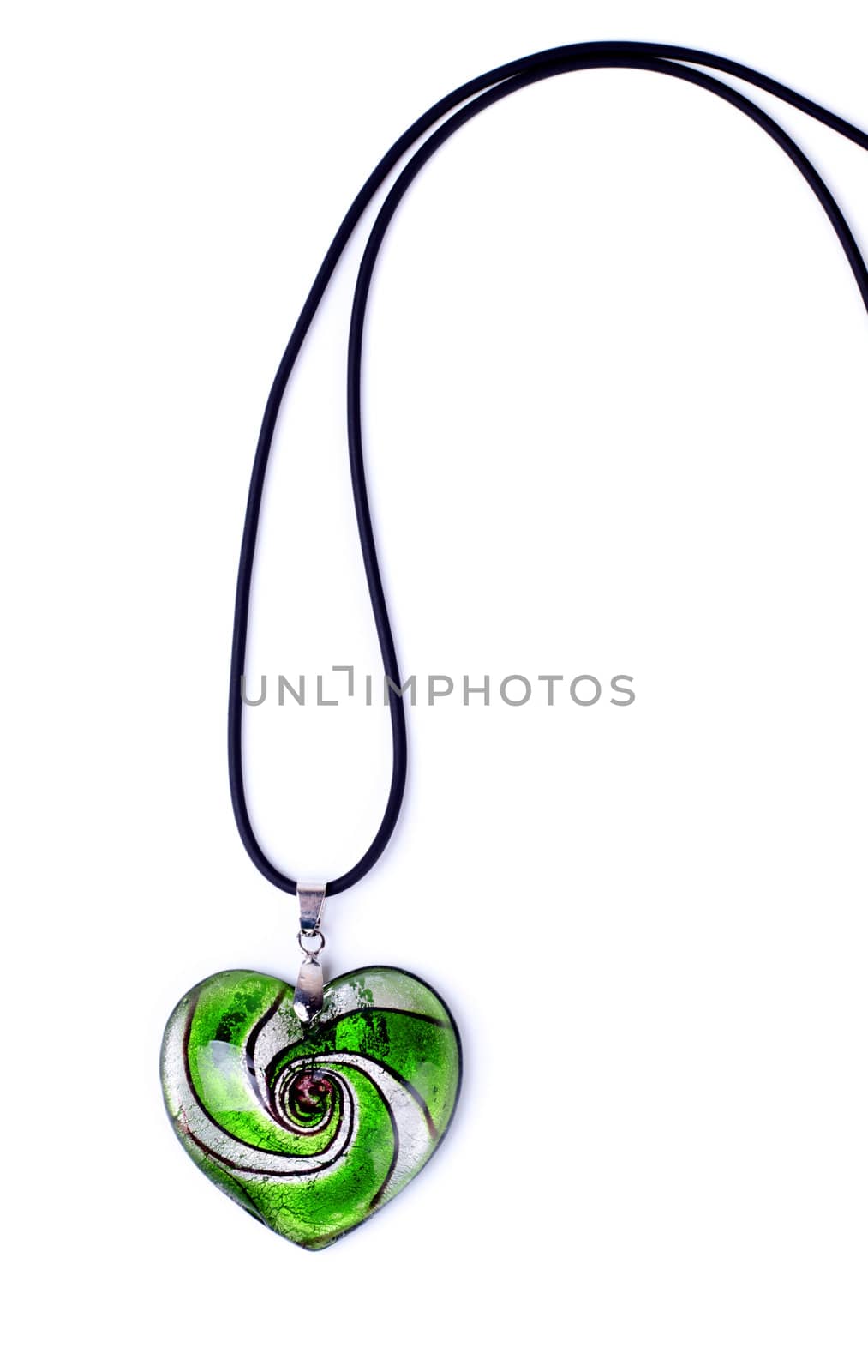green heart-shaped pendant isolated on white background