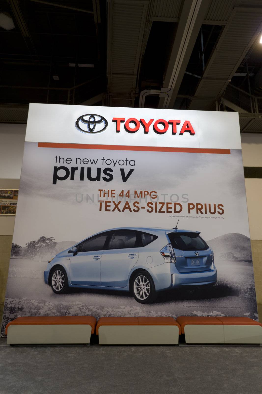 HOUSTON - JANUARY 2012: A Toyota Prius Ad at the Houston International Auto Show on January 28, 2012 in Houston, Texas.