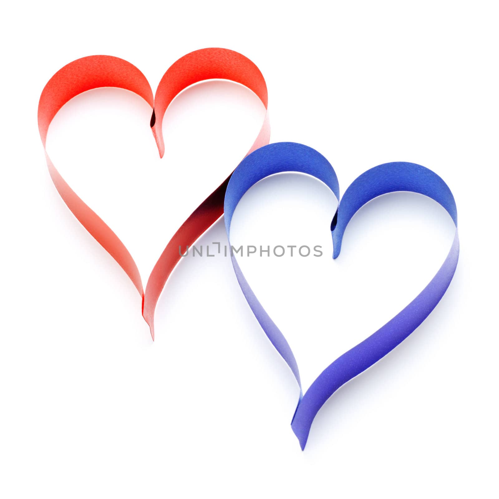 two heart shaped ribbons isolated on white