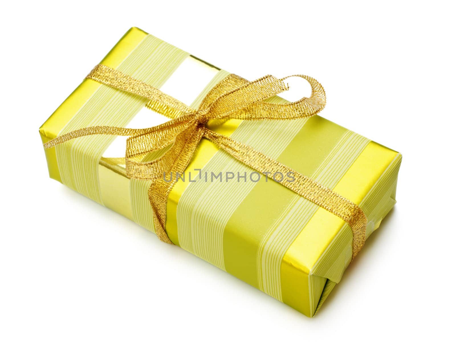 yellow striped gift box isolated on white