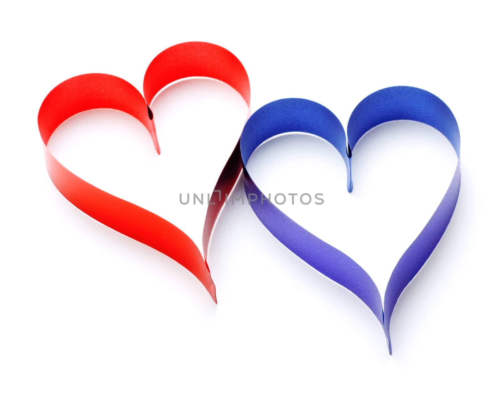 two heart shaped ribbons isolated on white