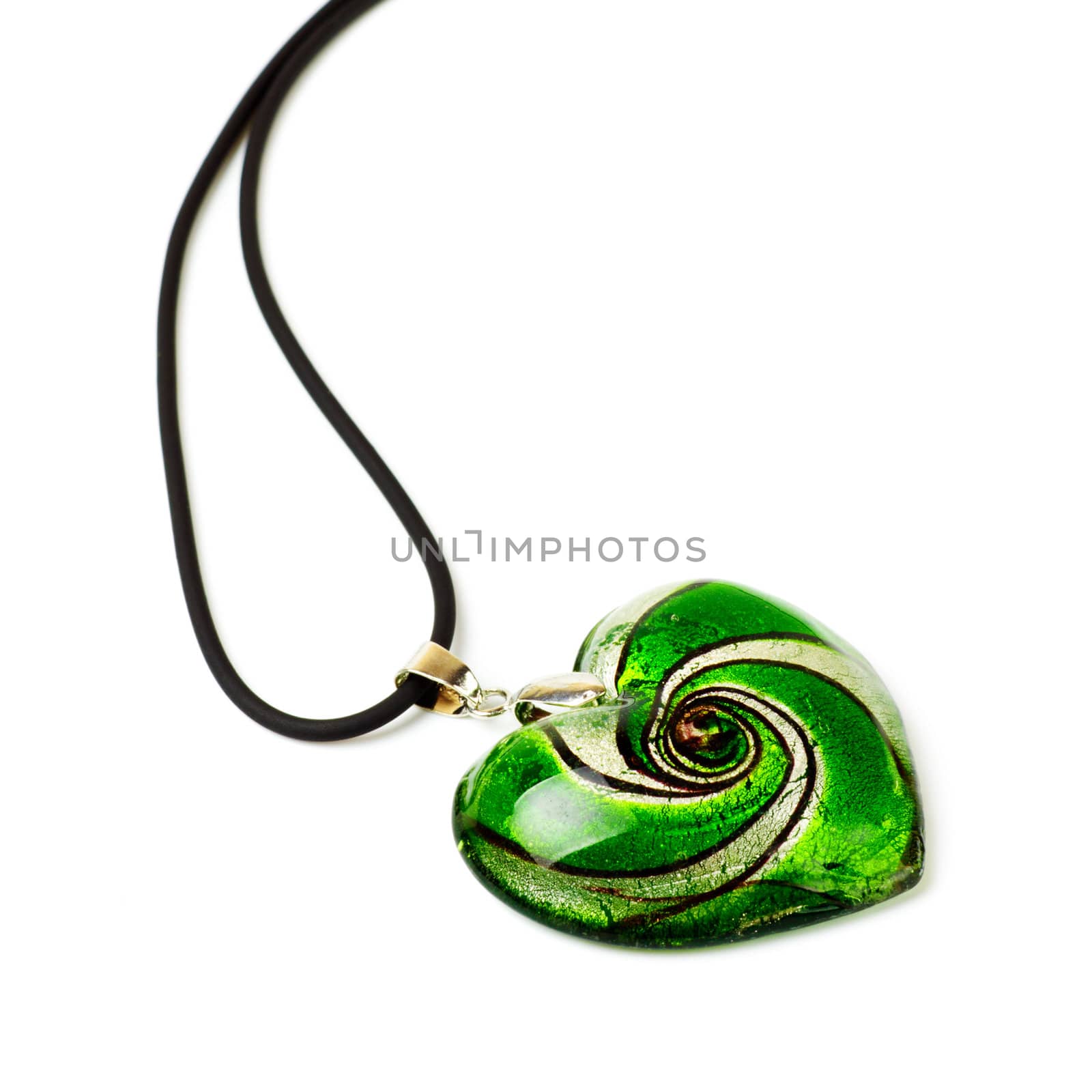 green heart-shaped pendant isolated on white background