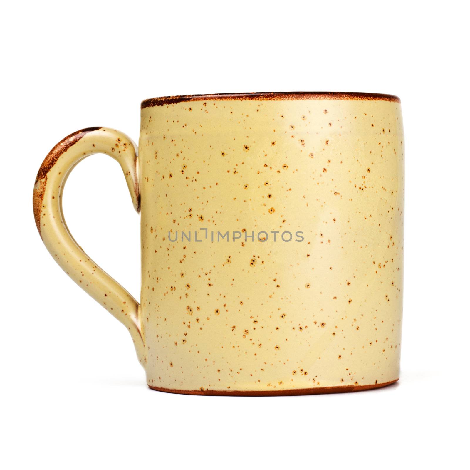 beige coffee mug isolated on white background