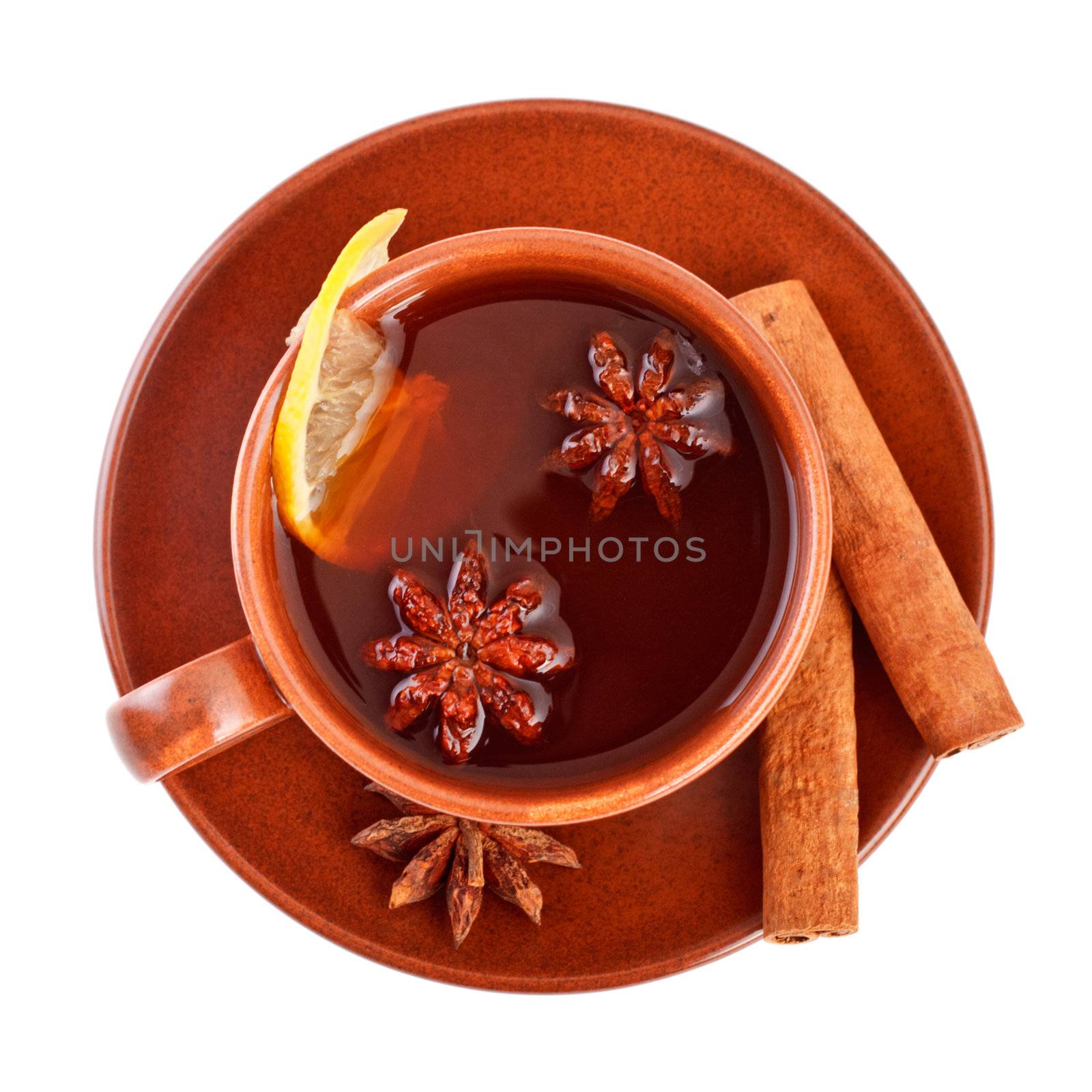 tea with cinnamon sticks and star anise by petr_malyshev