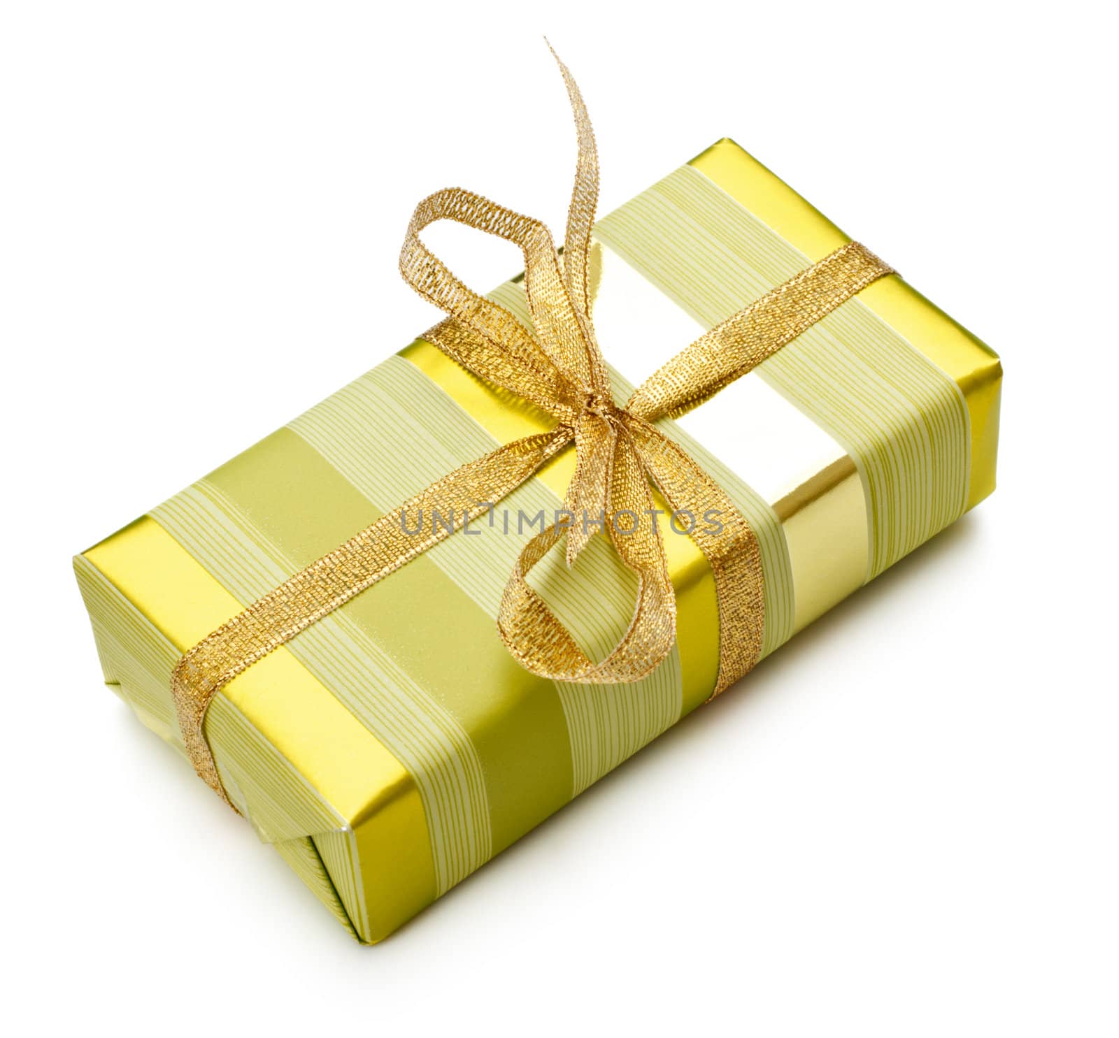 yellow striped gift box isolated on white