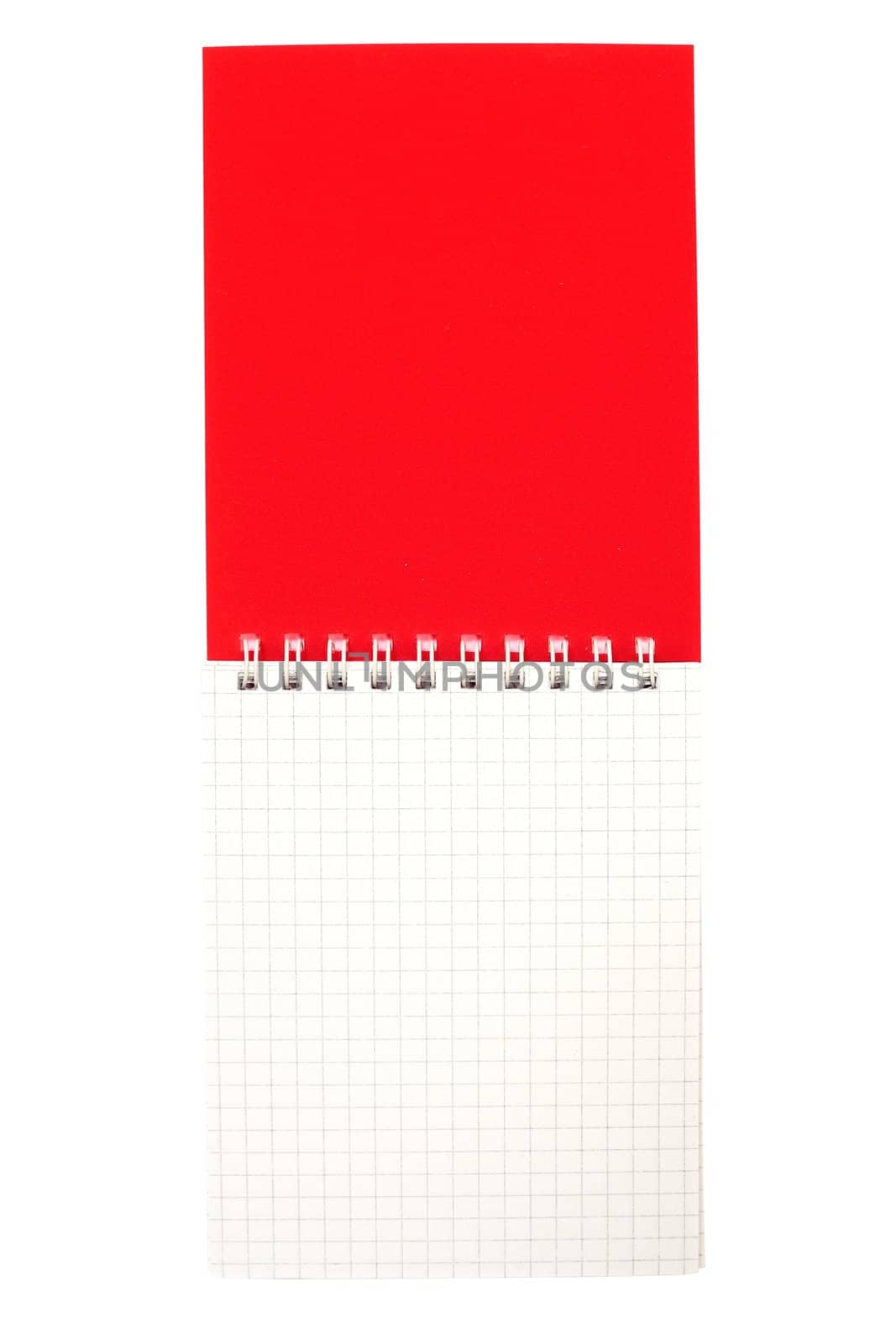 An image of open red notebook on white background