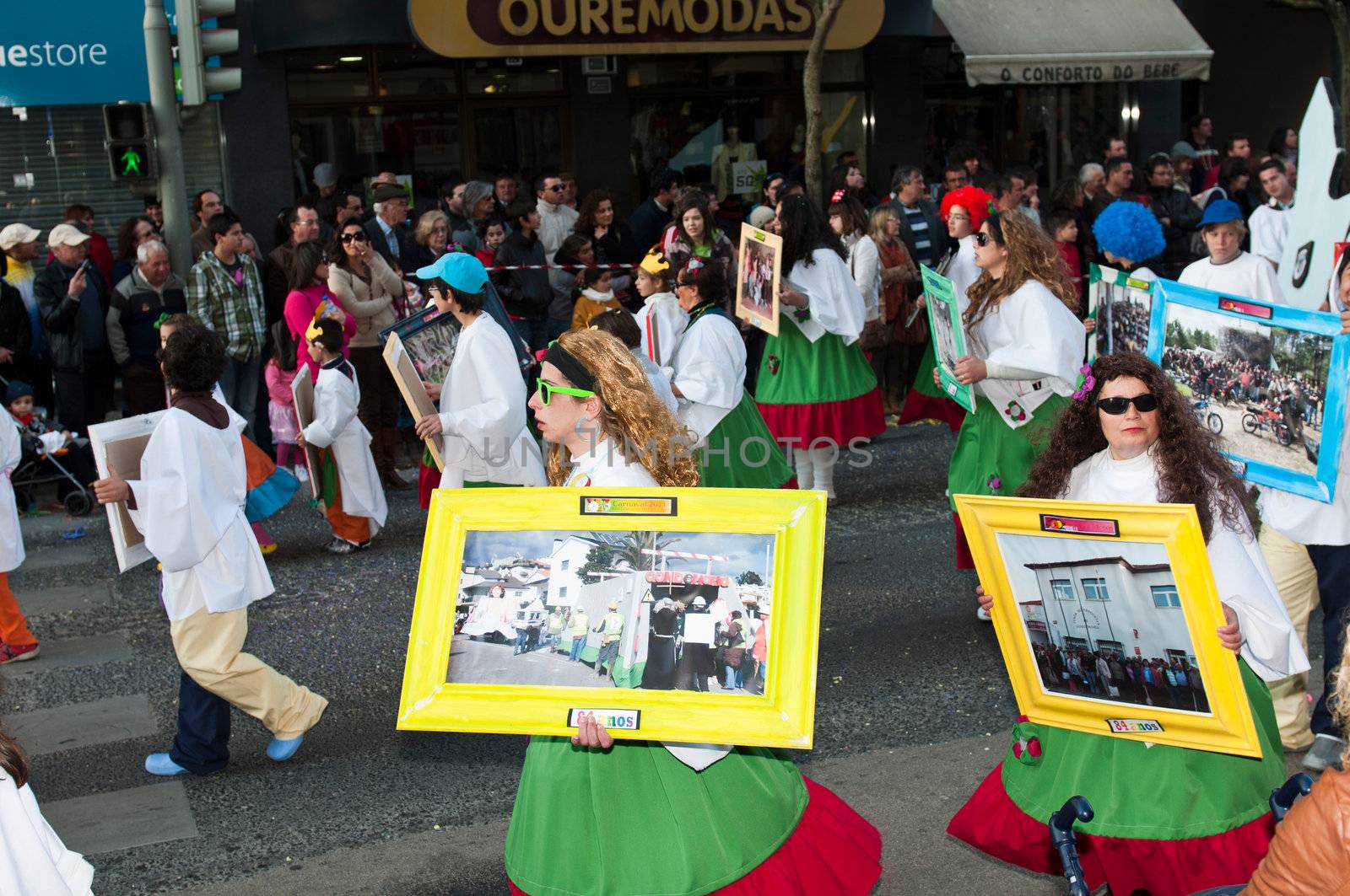 OUREM, PORTUGAL - FEBRUARY 19: unidentified people perform at the Carnival Parade on February 19, 2012 in Ourem, Portugal. The Annual Parade was held during the afternoon of February 19th 2012.