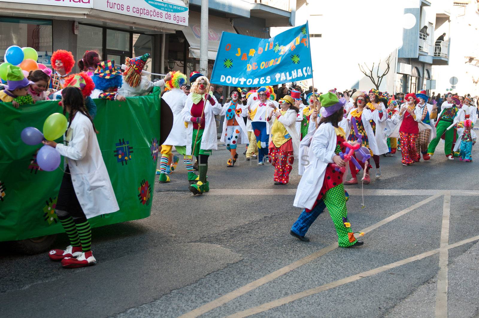 OUREM, PORTUGAL - FEBRUARY 19: unidentified people perform at the Carnival Parade on February 19, 2012 in Ourem, Portugal. The Annual Parade was held during the afternoon of February 19th 2012.