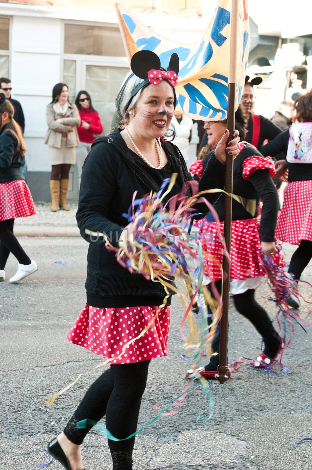 OUREM, PORTUGAL - FEBRUARY 19: unidentified people perform at the Carnival Parade on February 19, 2012 in Ourem, Portugal. The Annual Parade was held during the afternoon of February 19th 2012.