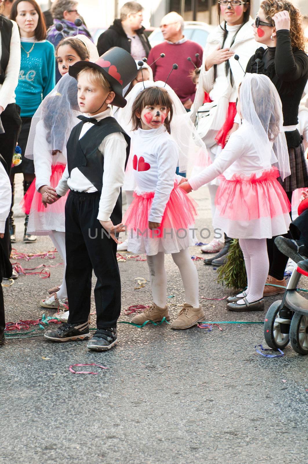 OUREM, PORTUGAL - FEBRUARY 19: unidentified people perform at the Carnival Parade on February 19, 2012 in Ourem, Portugal. The Annual Parade was held during the afternoon of February 19th 2012.