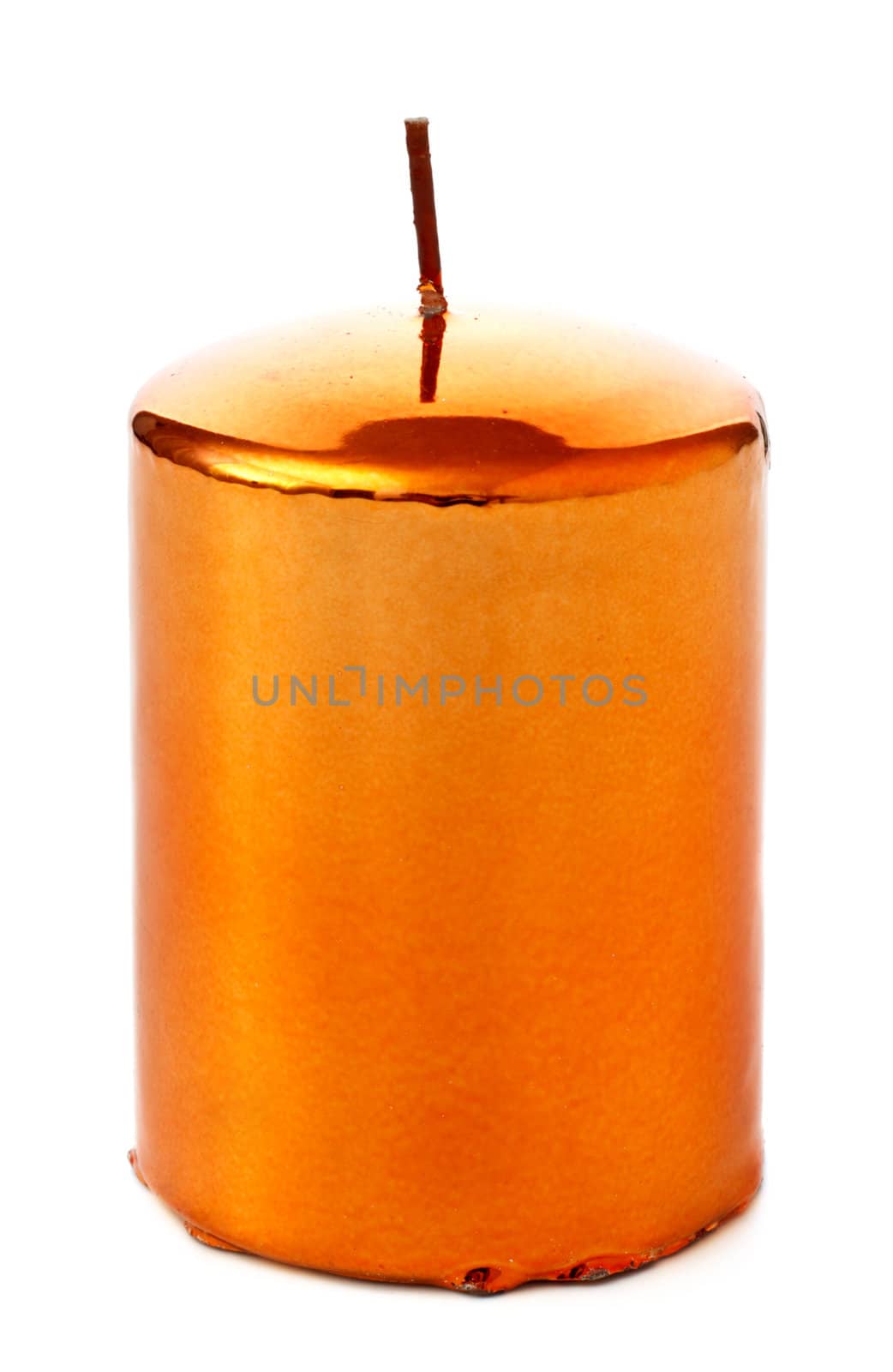 thick yellow christmas candle isolated on white background