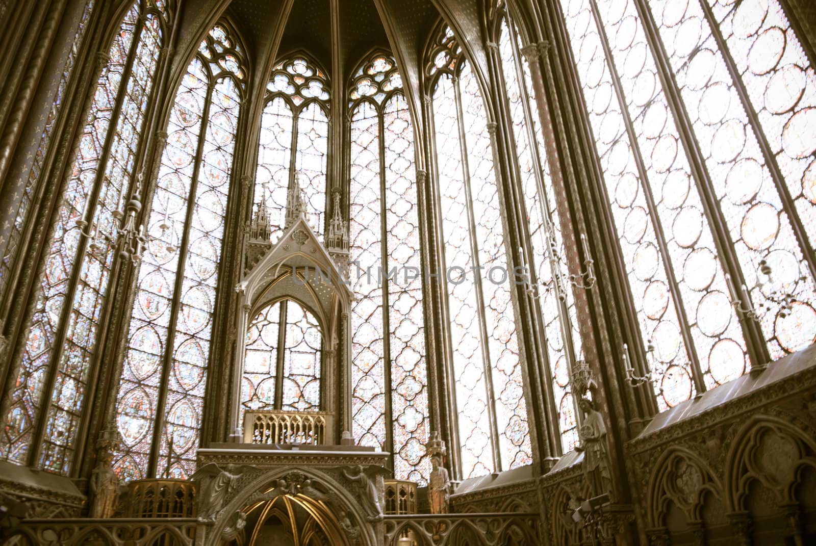 Gothic windows, bottom view of the church