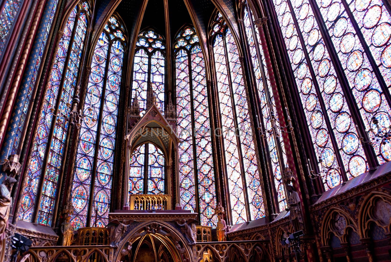 Gothic windows, bottom view of the church