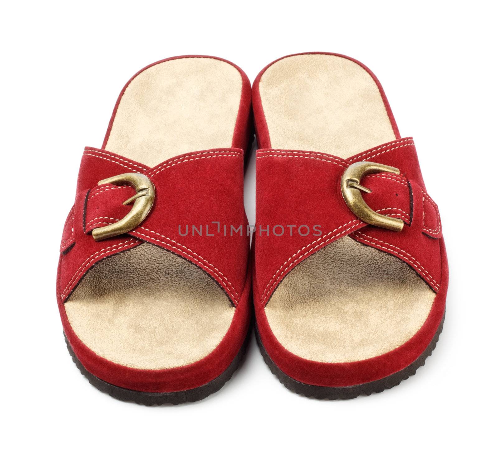 two red slippers isolated on white background