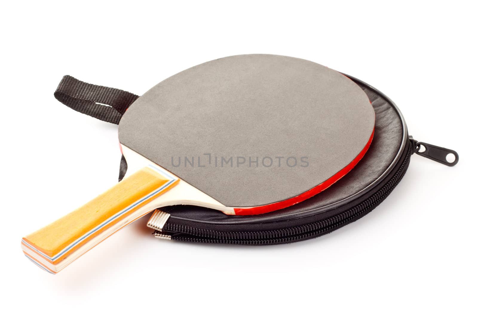 table tennis racket on cover isolated on white