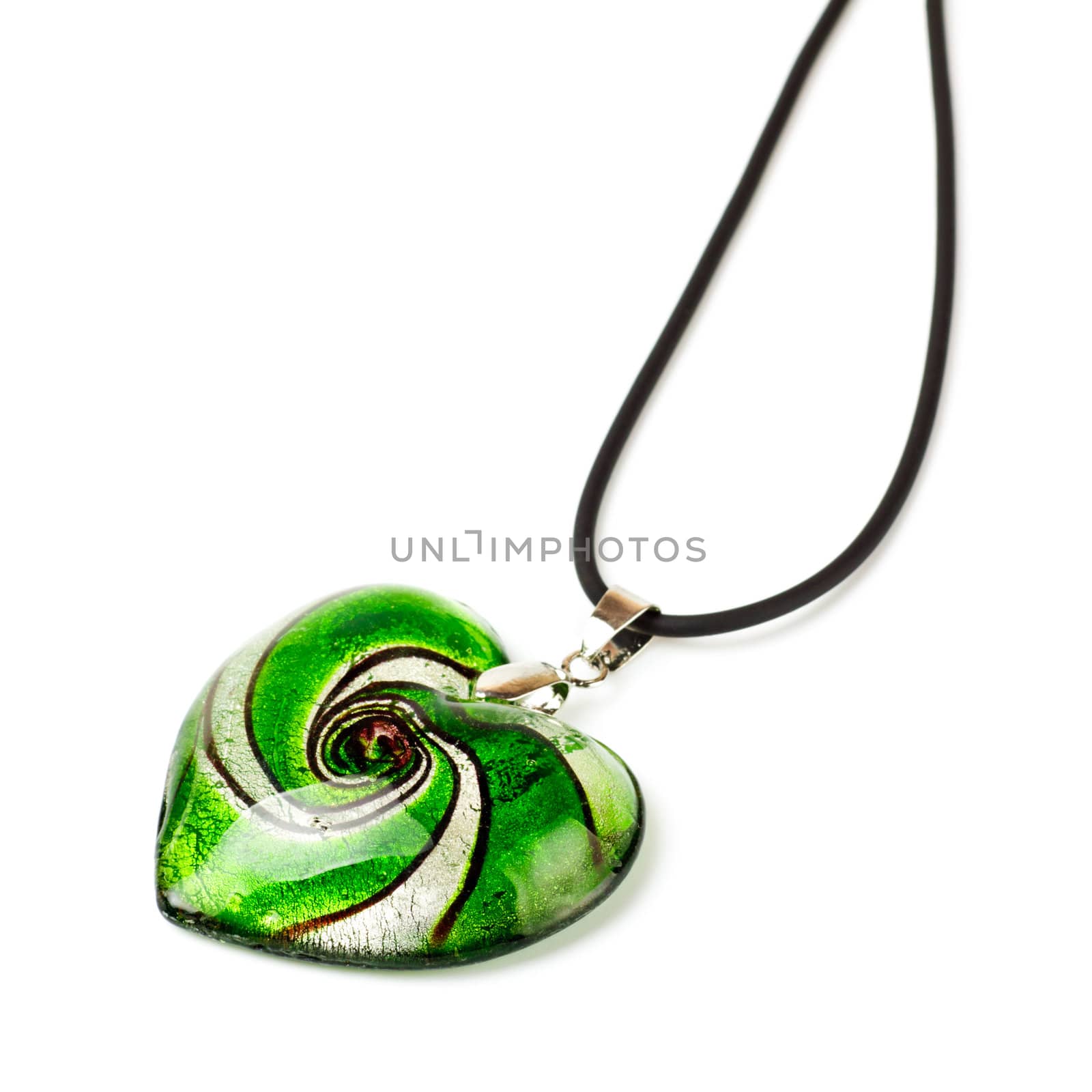 green heart-shaped pendant isolated on white background