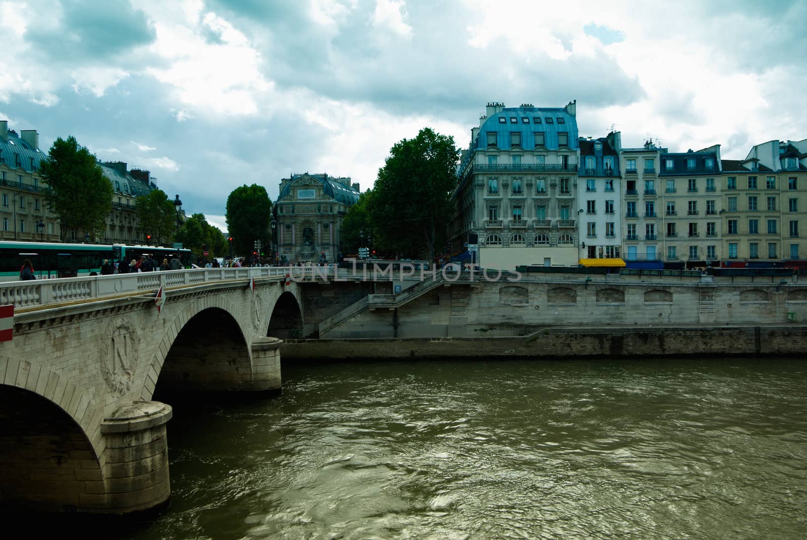 Side view of the Seine river in Paris, France
