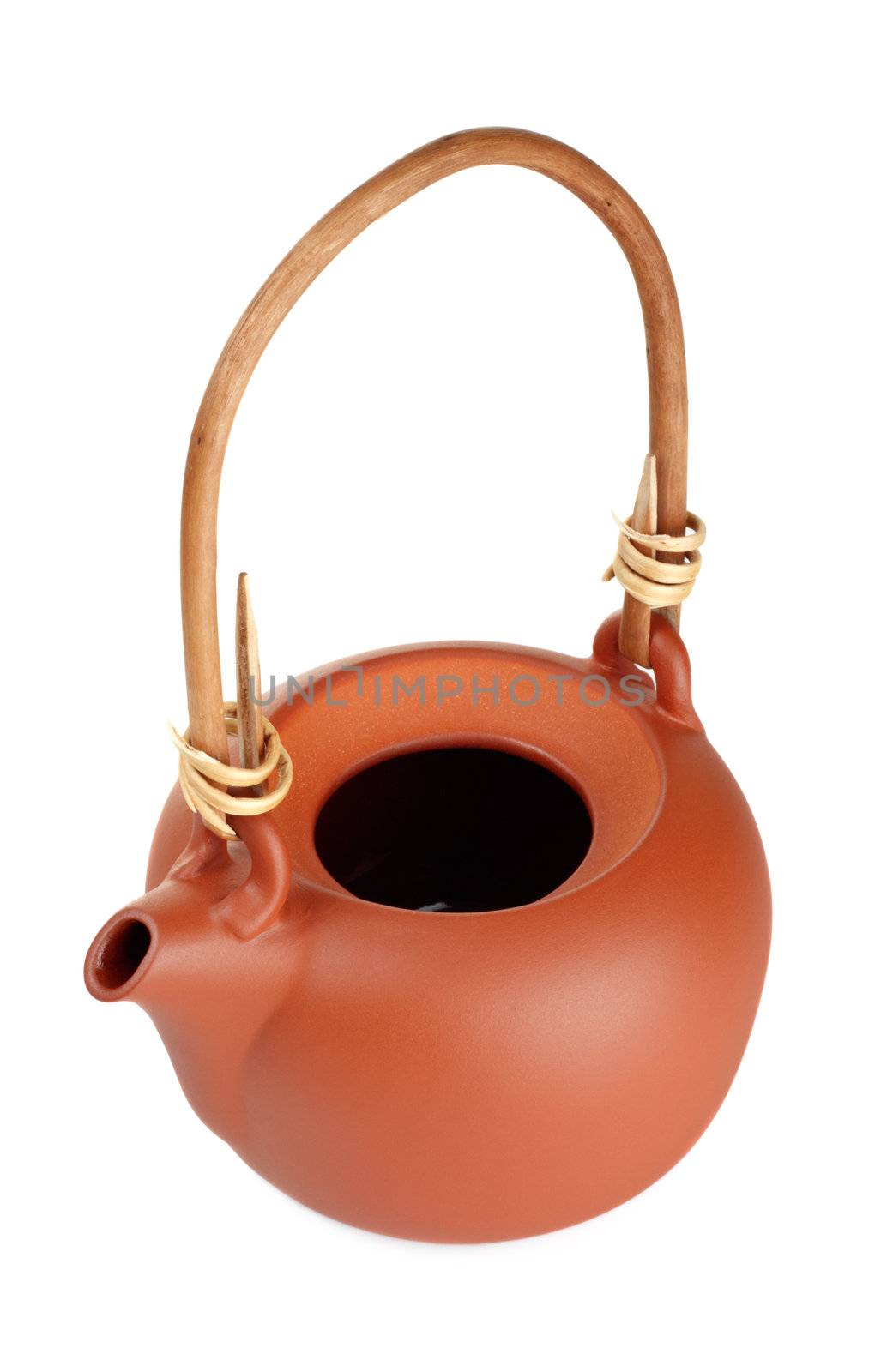 brown clay kettle isolated on white background