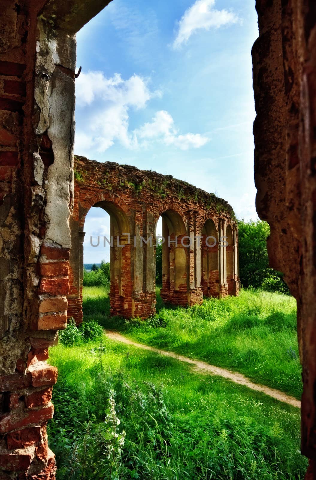 old castle ruins at sunny summer day