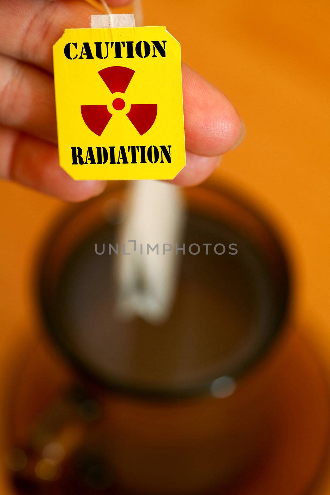 An image of label of tea with warning "radiation"