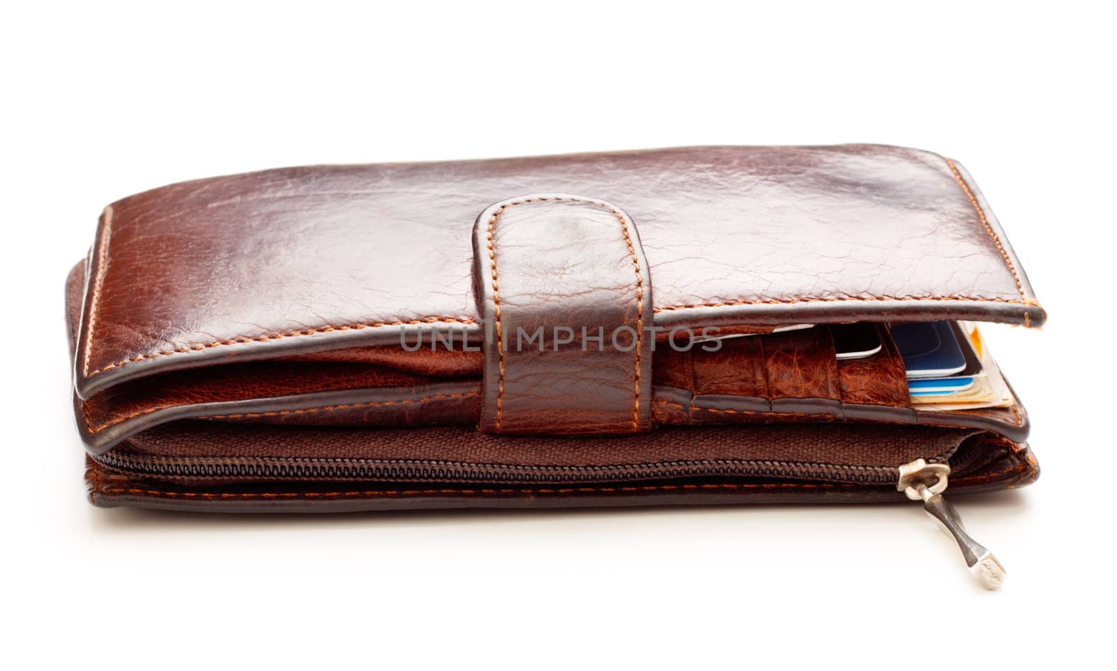 brown leather billfold isolated on white background