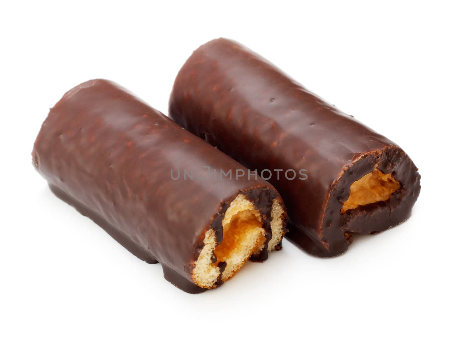 fresh chocolate roll isolated on white background