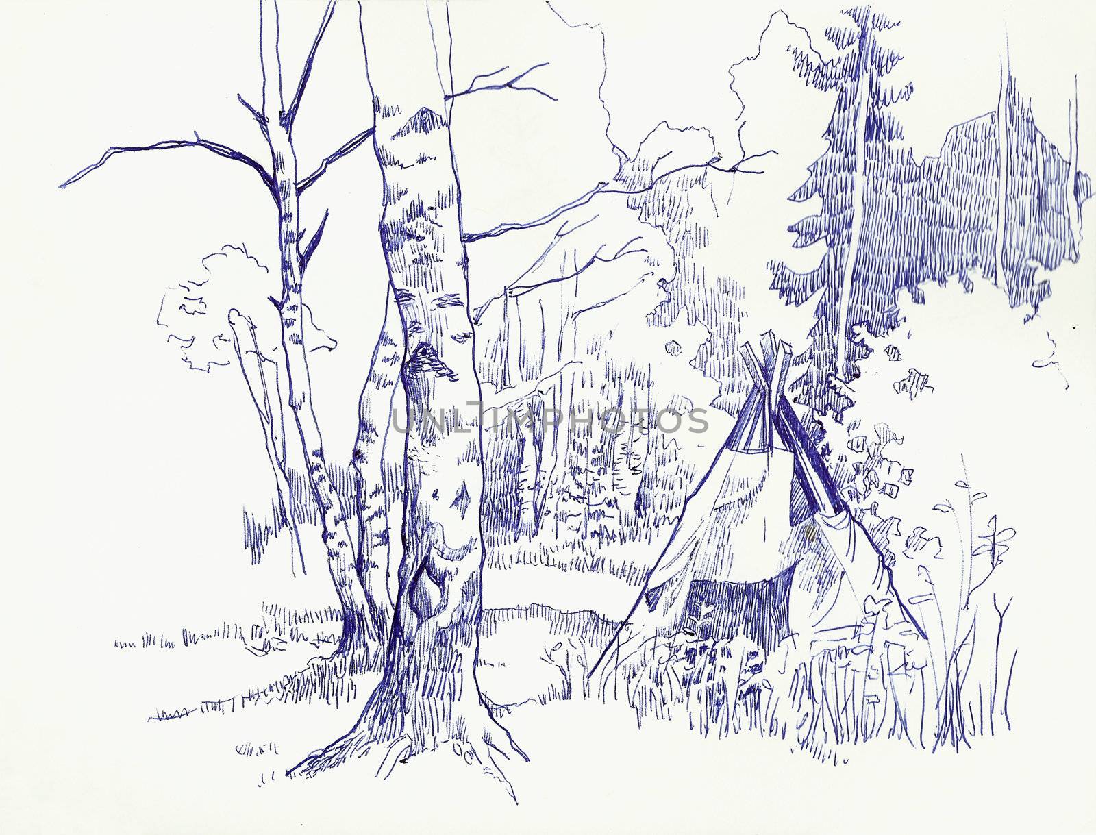 tent in a forest graphic by nathings