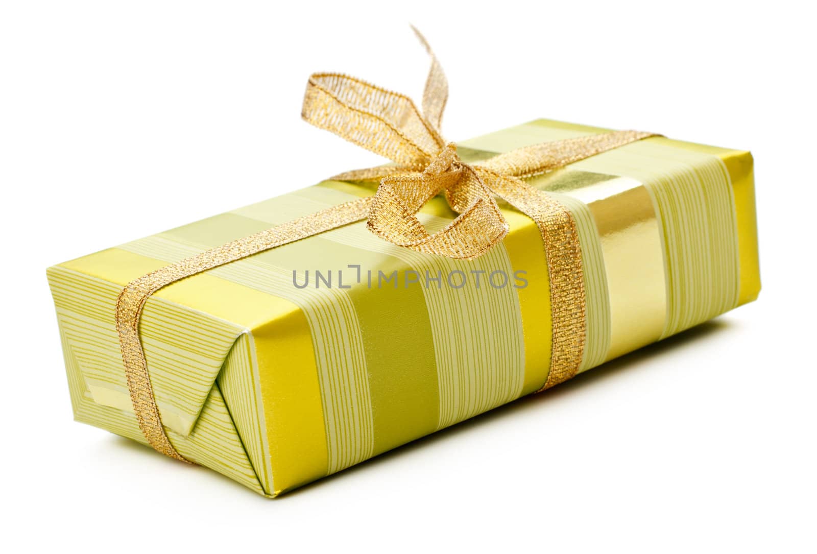 yellow striped gift box isolated on white