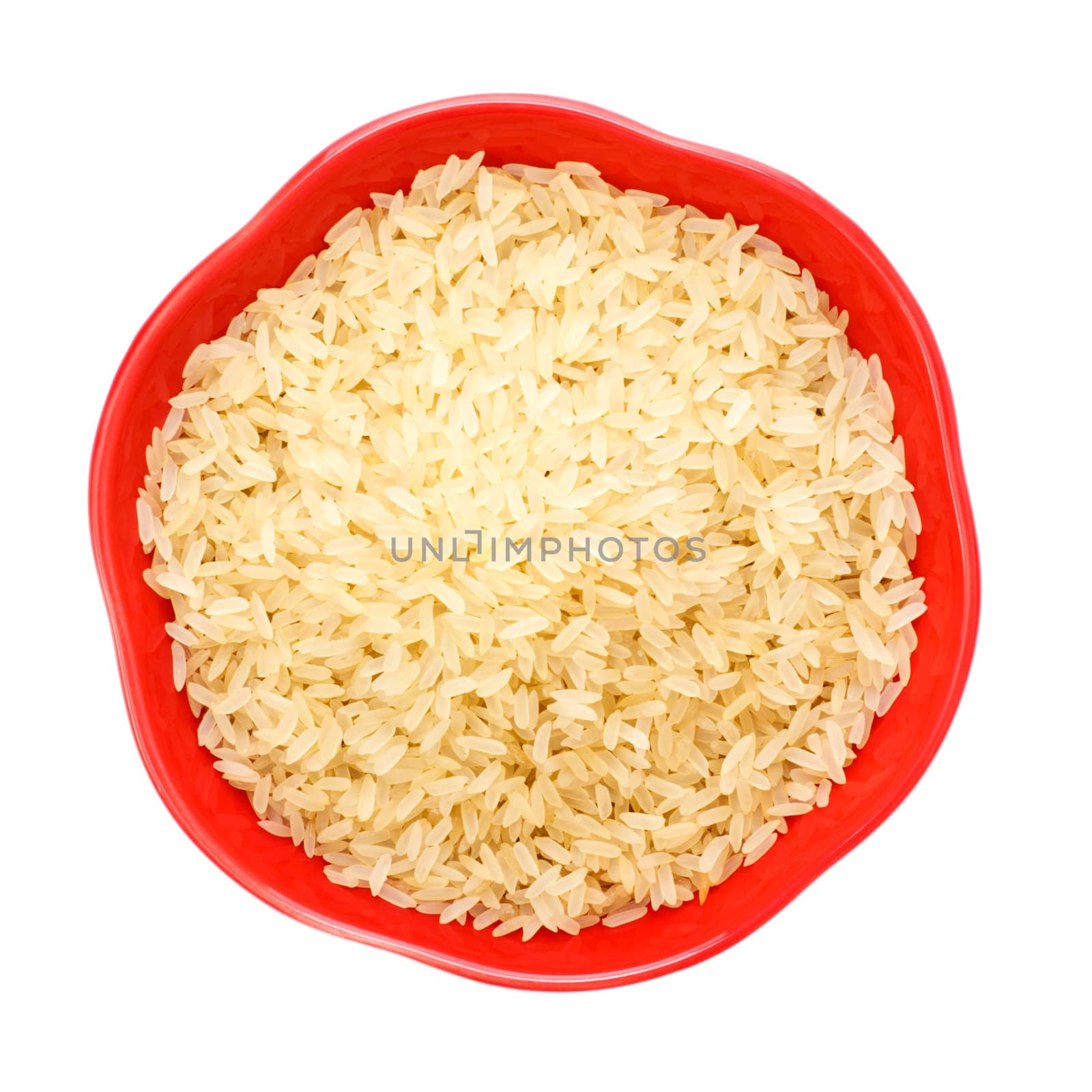 red bowl with rice isolated on white