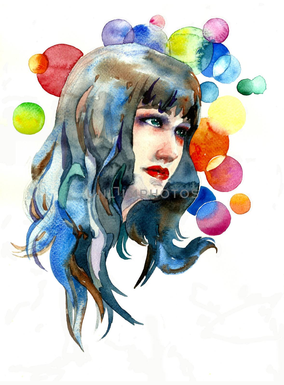 girl with background oh rainbow circle watercolor