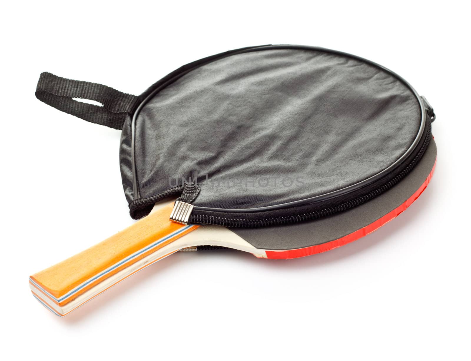 table tennis racket in cover isolated on white