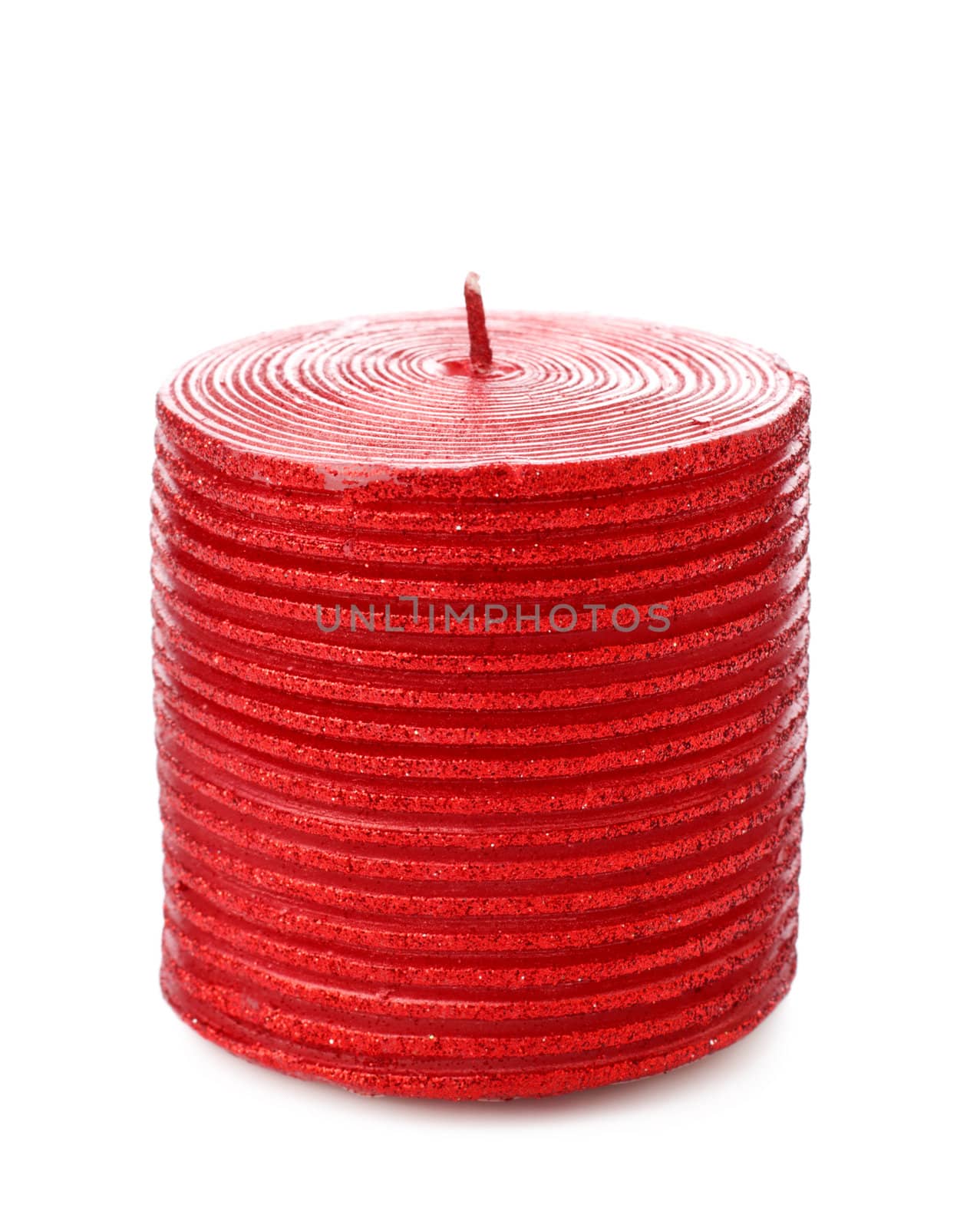 thick red christmas candle isolated on white background