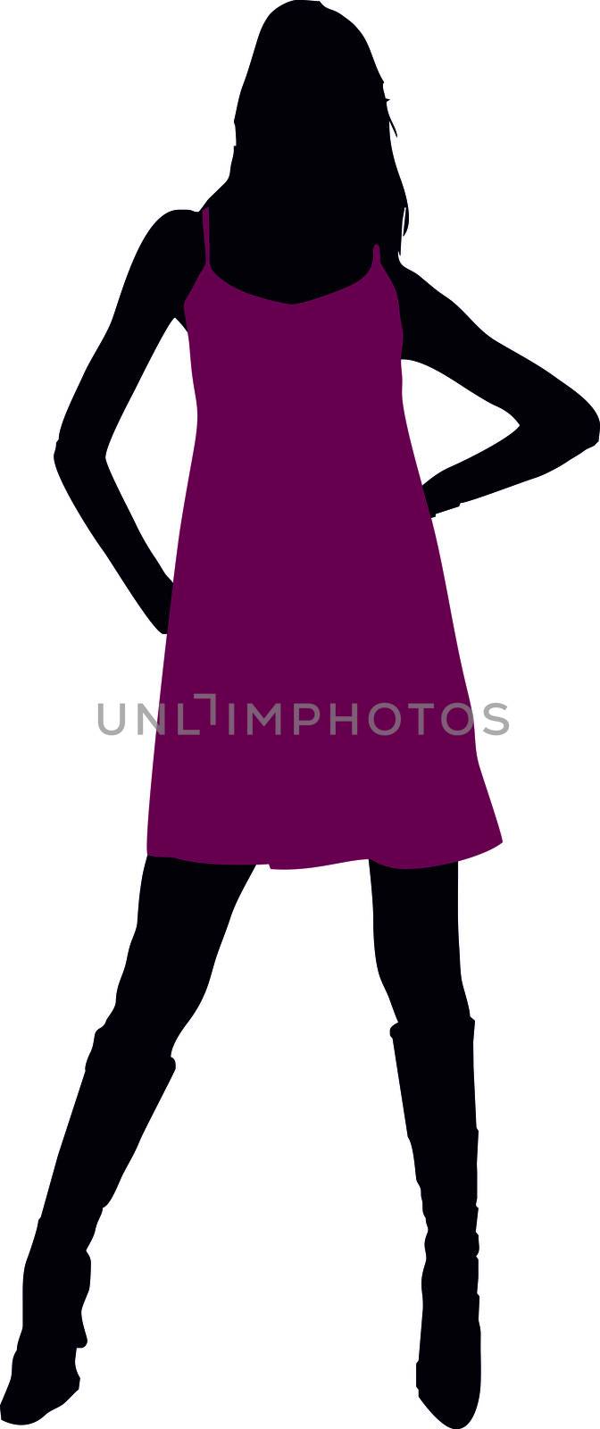 silhouette of a sexy girl wearing a short lilac dress - isolated vector illustration