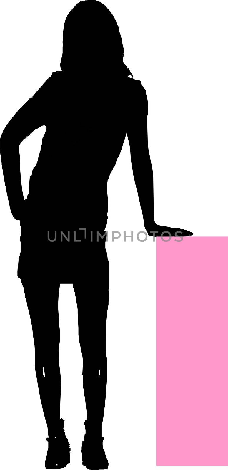 Sexy fashion-victim girl leaning on a parapet - isolated vector illustration