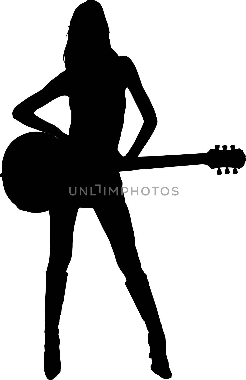 Sexy girl with guitar - isolated vector illustration
