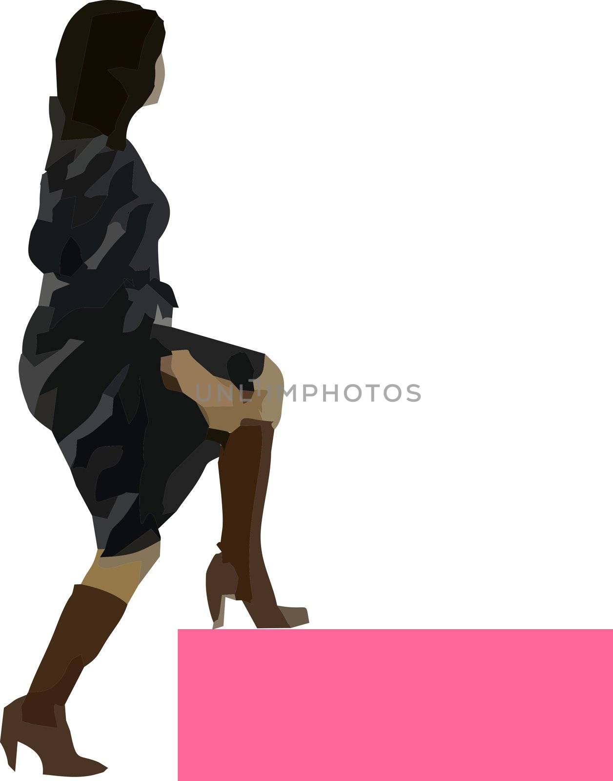 silhouette of a sexy girl climbing a step -  isolated vector illustration
