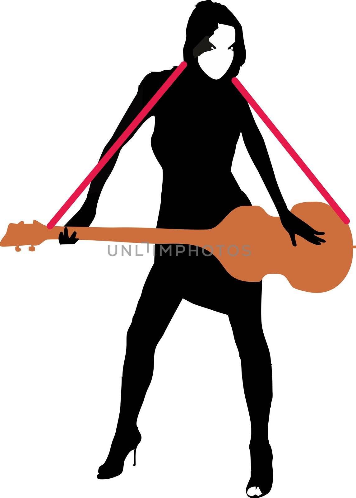 Sexy fashion-victim girl with bass guitar - isolated vector illustration