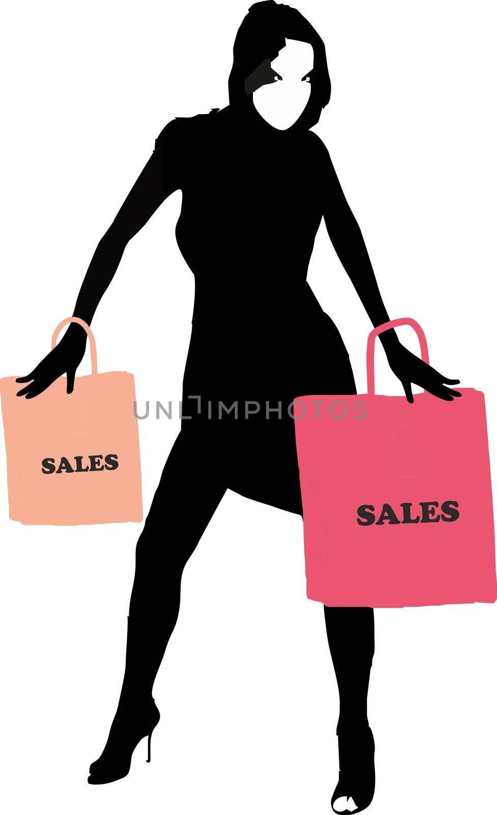 Sexy fashion-victim girl with shopping sales bags - isolated vector illustration