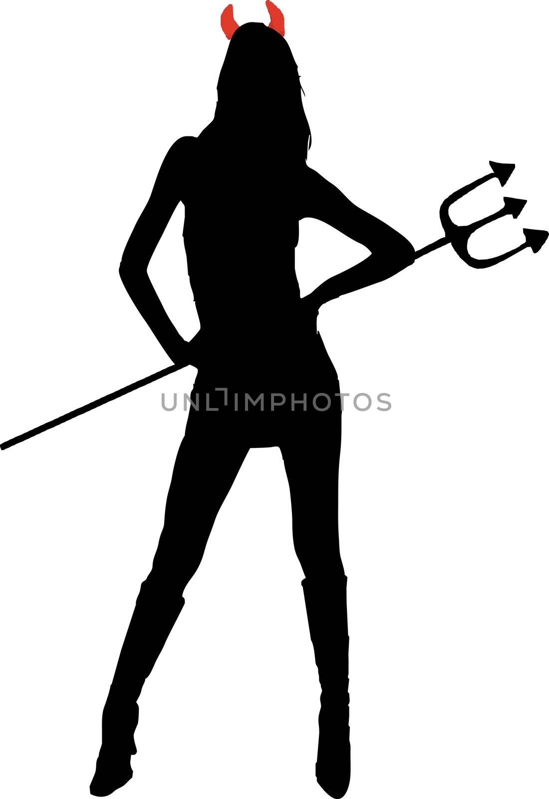 Sexy she-devil with trident - isolated vector illustration