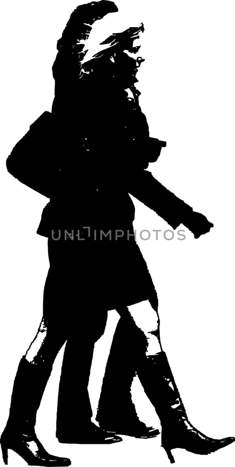 Two sexy fashion-victim girls walking - isolated vector illustration