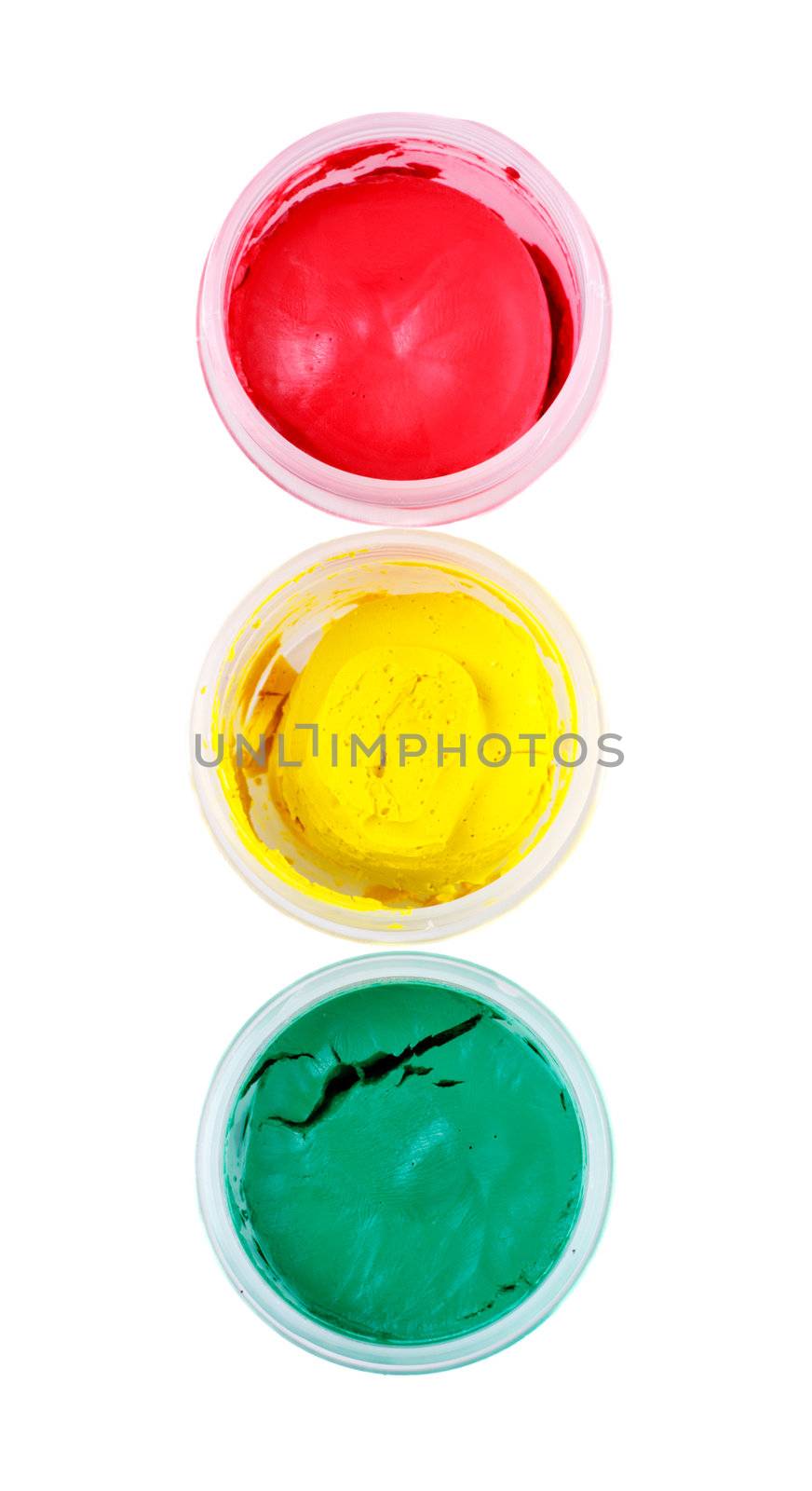 three paint cans like traffic light isolated on white