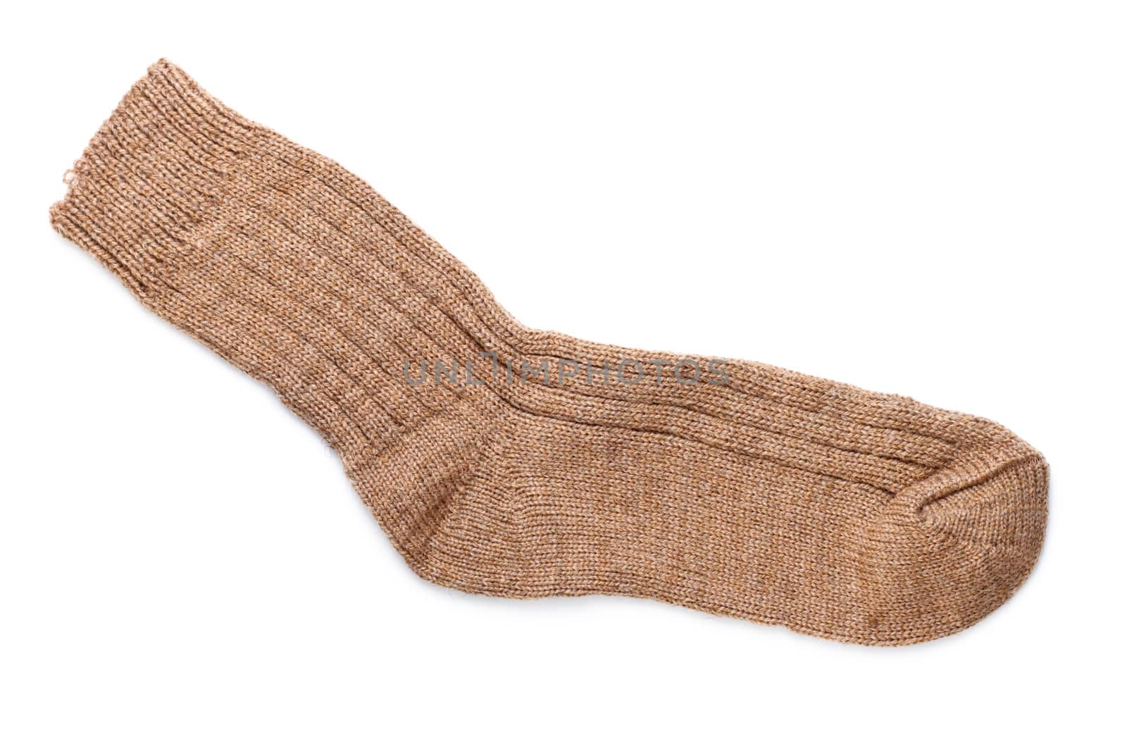 single woollen sock isolated on white background