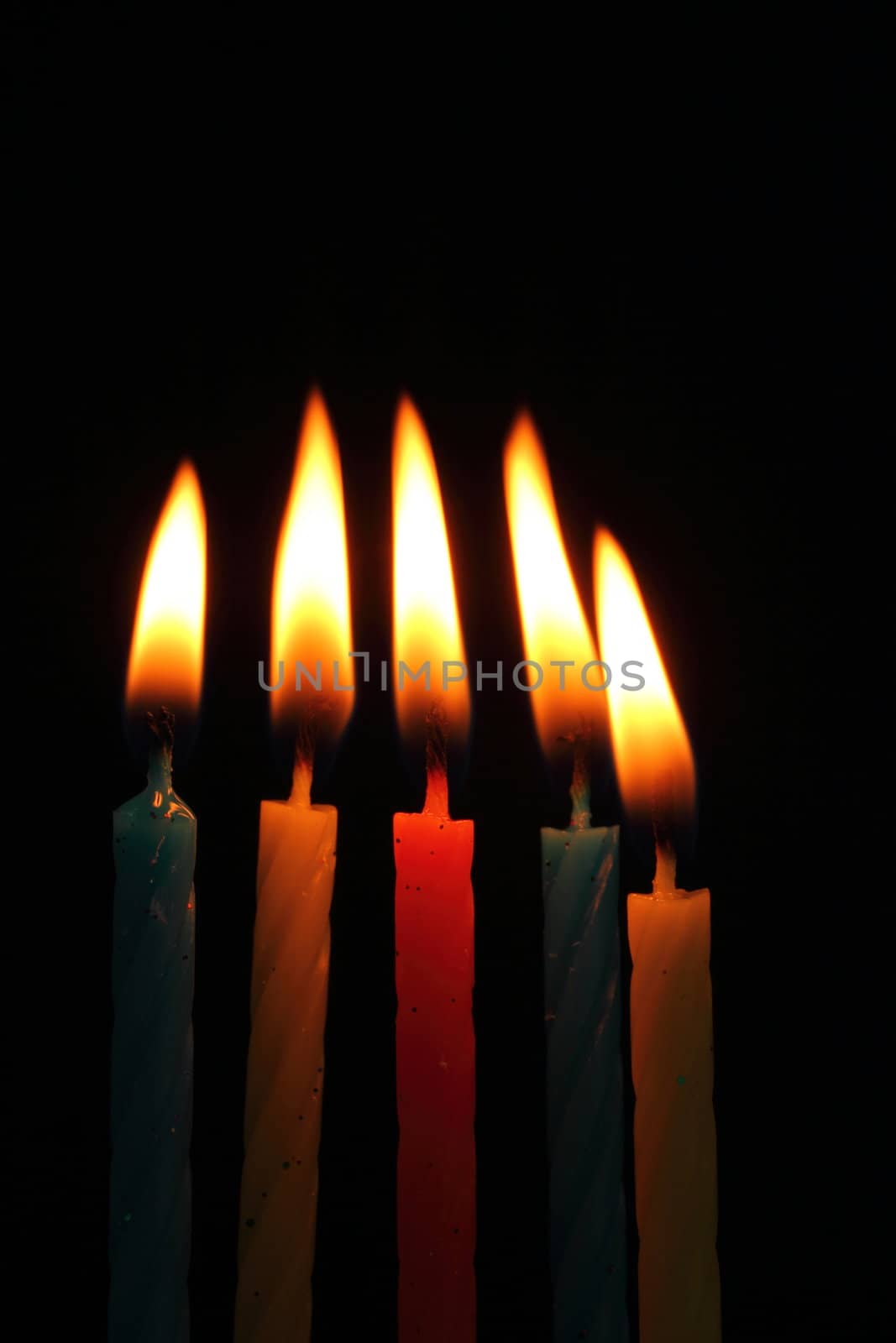five candles and flames